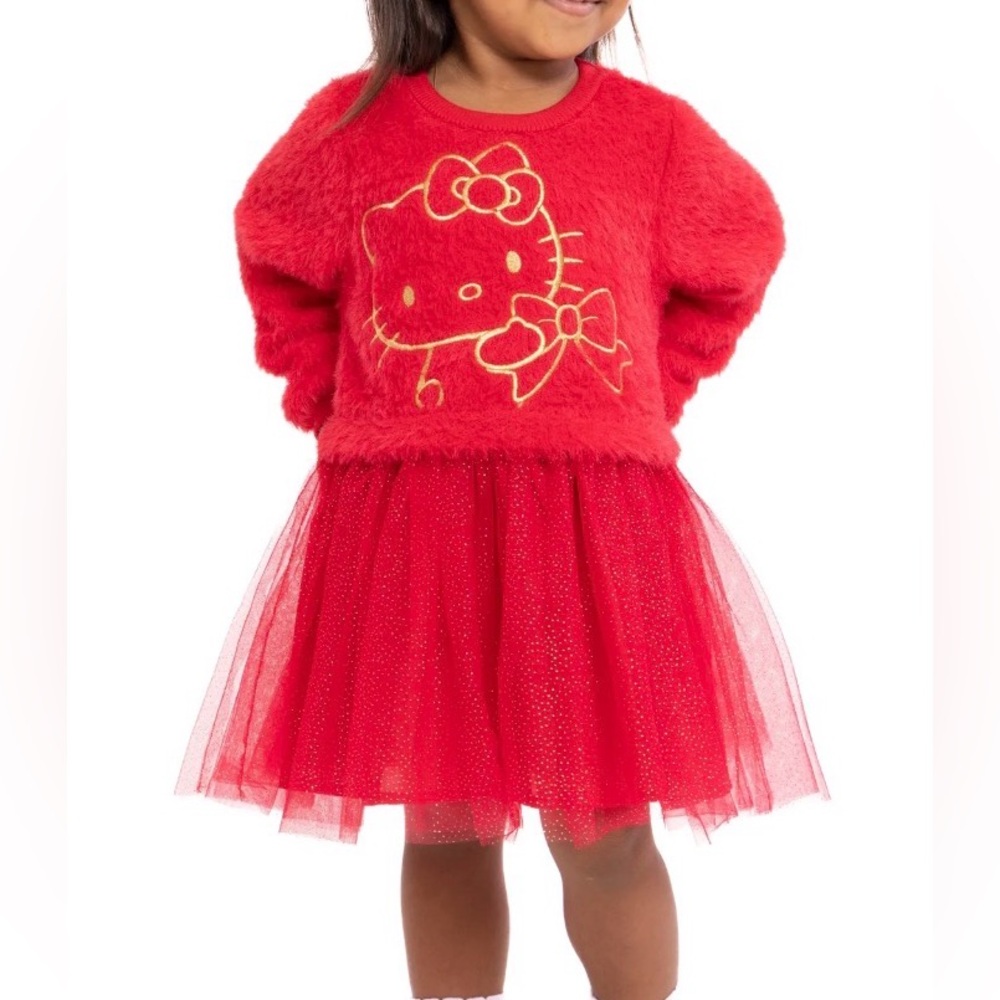 Hello Kitty Red Tutu Sweater Dress Girls 18M Holiday Party